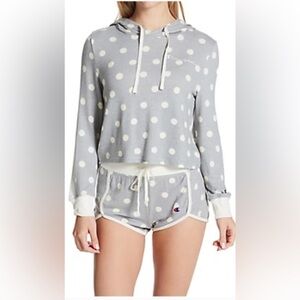 Champion Grey Polkadot Fleece Soft Stretch Cropped PJ Lounge Set Size Medium